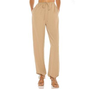 L'Academie Revolve Womens Tie Hem Pants M Light Brown Tencel Pockets Dra…